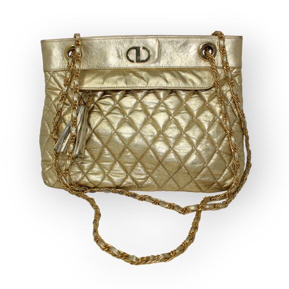 Vintage 80s Bags (3) Gold Quilted Sharif Red Patchwork Leather - Picture 6 of 16